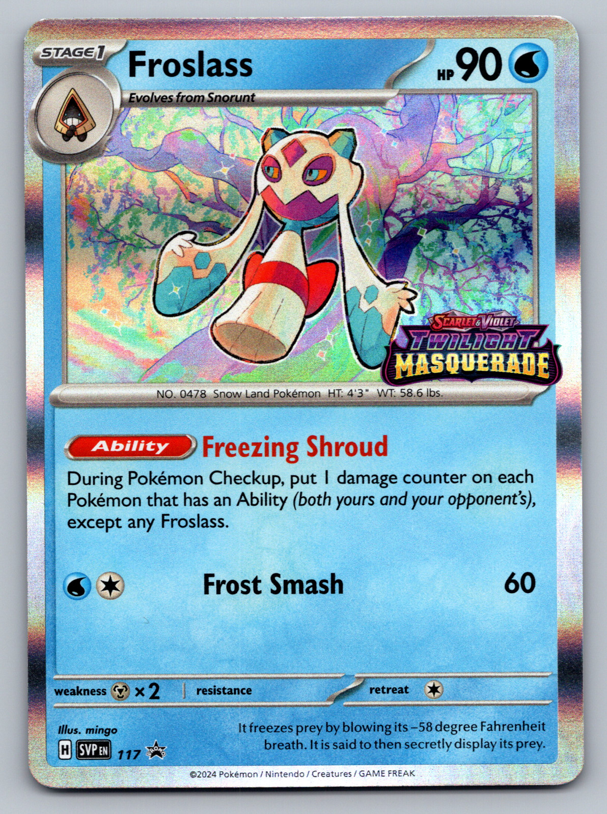 Froslass Pokemon Twilight Masquerade SVP 117 Prerelease Black Star Promo NM