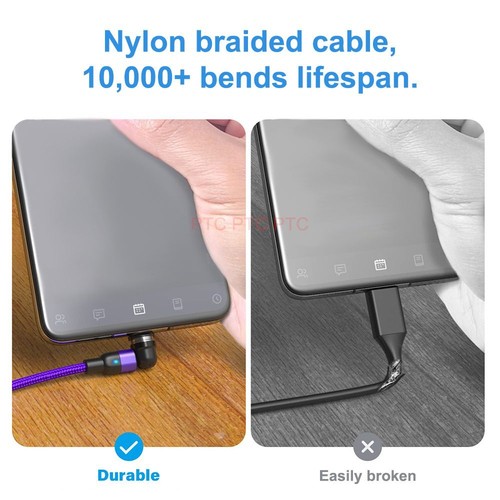 Magnetic Charging Cable QC3.0 Fast Charge Data Sync Cord Micro USB Type C iPhone - Picture 7 of 15