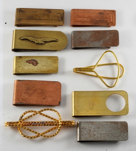 Vintage Money Clip Lot Of 10 Mixed Brass Steel Copper Raw NOS w Damage