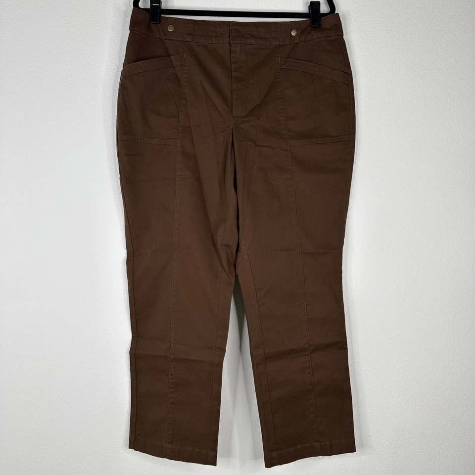 Pantalones al tobillo Joan Rivers de sarga elástica de pierna recta con costuras talla 16 marrón Foto 4 de 4
