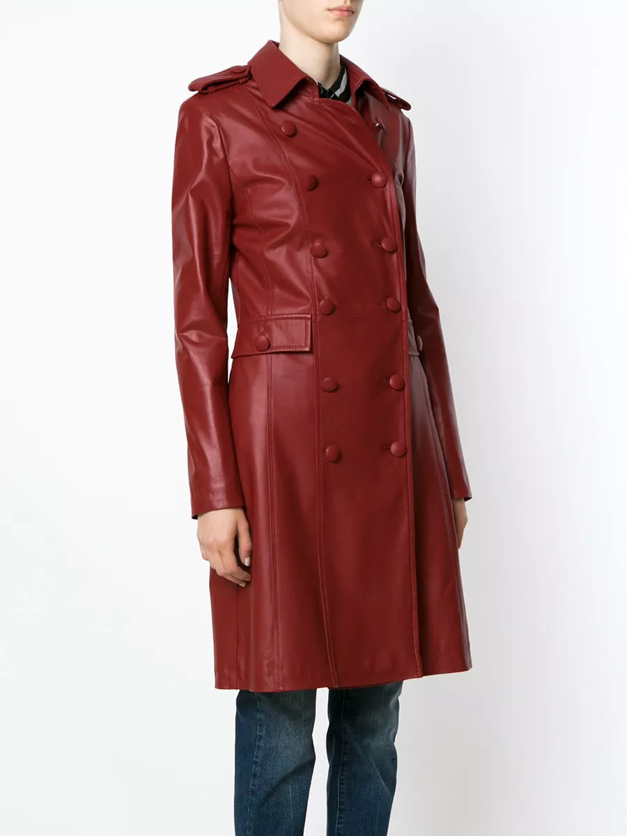 Red Leather Trench Coat Womens 100 Lambskin Size XS S M L XL XXL Custom Made