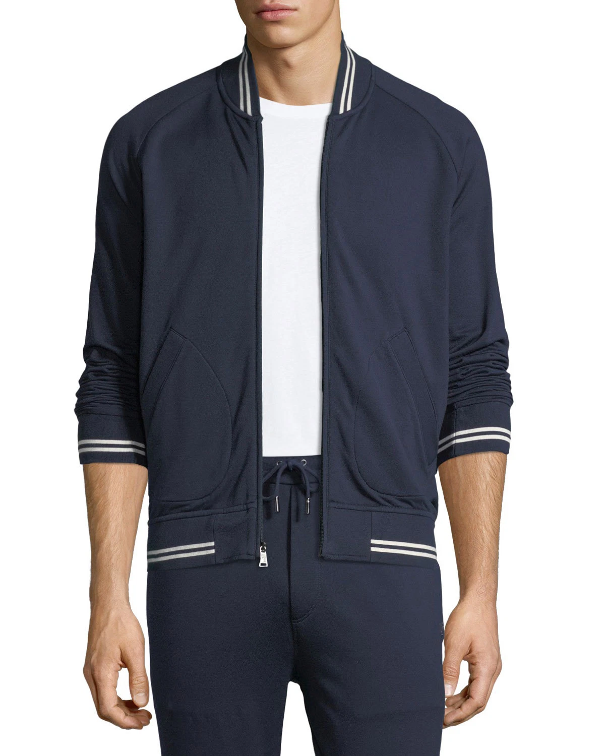 $595 Ralph Lauren Purple Label Slim Zip Lux Fleece Varsity Stripe Track Jacket
Opens in a new window