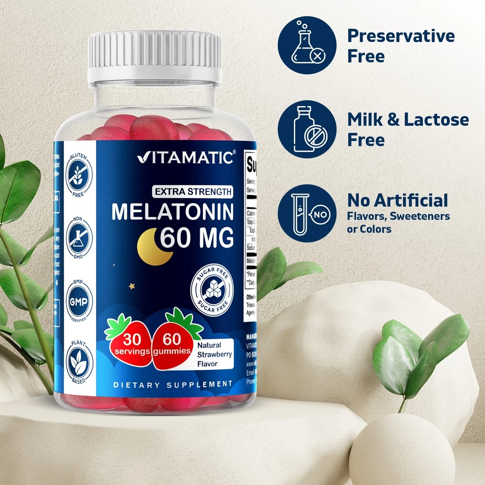 Vitamatic Melatonina sin azúcar 30 mg por gomita - 60 porciones - 60 gominosos vegetarianos Foto 4 de 4