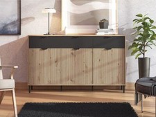 Mayenne Artisan Oak Effect Slatted And Black 3 Door 3 Drawer Lounge Sideboard