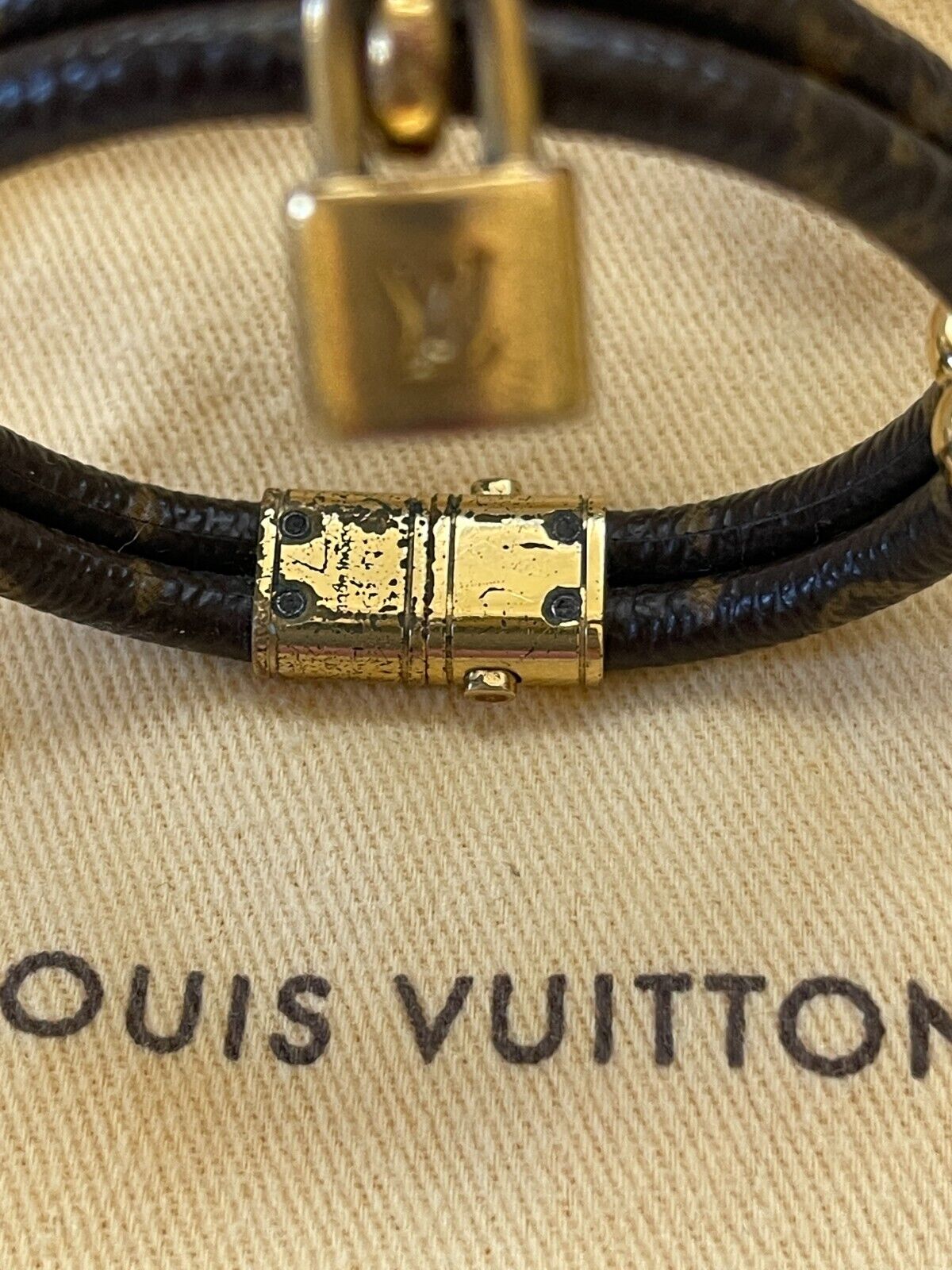 Louis Vuitton Monogram Keep It Twice Lock Brown Leather 6” Bracelet