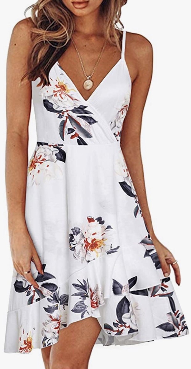 ULTRANICE Womens Summer Floral Wrap V Neck Adjustable Spaghetti
