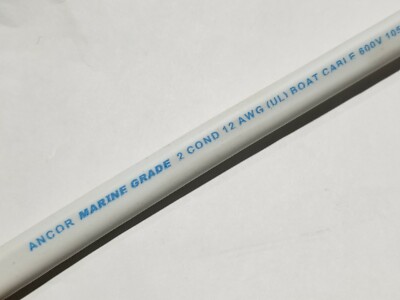 Ancor 12/2C Marine Grade Tinned Copper Flat Duplex Boat Cable (B+R) White /25ft