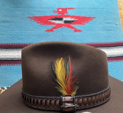 1970s Stetson Stampede 4XB Original Box leather hat band, metal