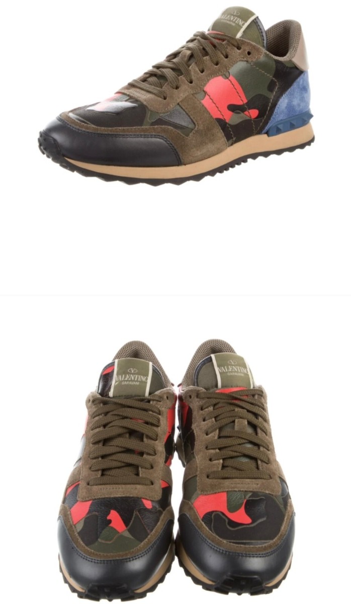 Valentino Rockrunner Low Top Athletic Sneakers Camo Leather  display picture 3