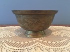 Antique Heavy Chinese Etched Brass Dragon Bowl Signed Character Marks