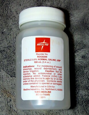 48 Lot Medline Sterile 0.9% normal saline, usp 100 mL (3.4 oz) Sealed - RDI30296