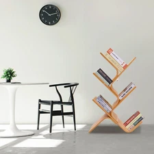 5-Tier Floor Bamboo Tree Bookshelf Stand Book Holder Modern Standing Bookcase