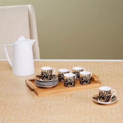 Elegant Matt Black and Gold 12-Piece Expresso Set with 22k Gold Trim Serves 6