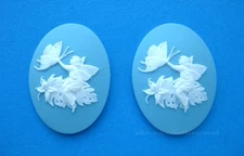 6 White on Baby Blue FAIRY a catching Buttterfly 40mm x 30mm Craft CAMEOS