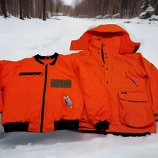 ✅Mount'n Prairie Hooded Hunting 3/1 Jacket W/Zip Out Liner Orange Mens M *STAIN