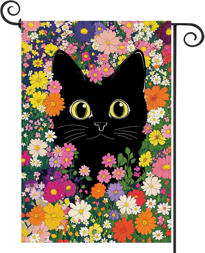 Spring Summer Funny Cat Garden Flag Double Sided 12.5 x 18 Inch Funny Black Cat