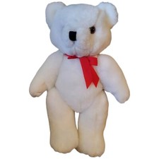 White Articulated Teddy Bear With Red Bow Plush Stuffed Animal 10 Inch Plush Toy