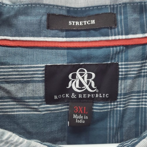 NEW Rock & Republic Shirt Men 3XL Blue White Plaid Stretch Long Sleeve Iconic - Picture 11 of 17