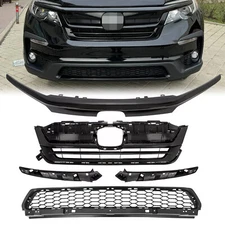For 2019-2022 Honda Pilot Black Front Bumper Upper Lower Grilles W/Molding Trim
