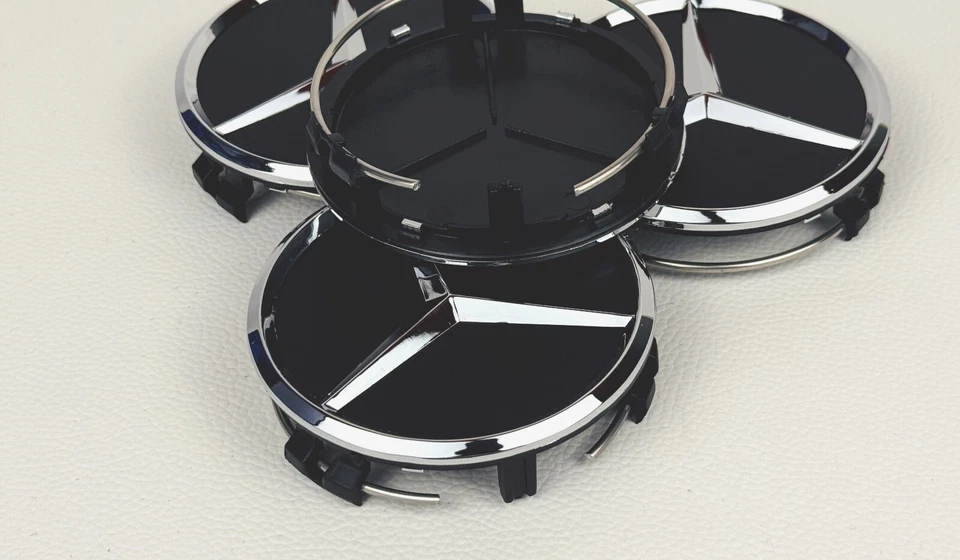 Juego de 4 tapacubos centrales de rueda 75 mm para Mercedes-Benz negro mate Foto 2 de 3