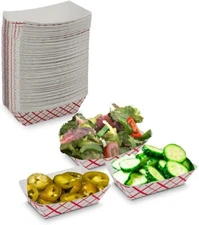 MT Products Small Paper Food Tray - 6 oz. Classy Red & White - Pack of 100