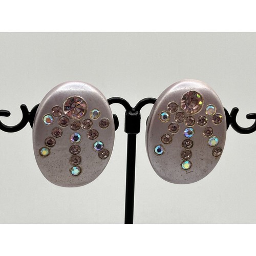 Vintage Lavender Rhinestones Lavender Chunky Clip-On Earrings! - Picture 3 of 6