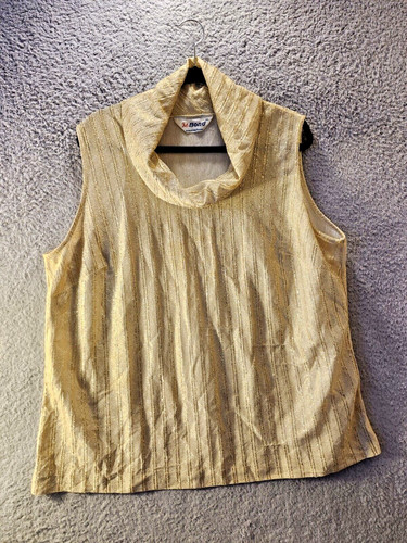 Ms Bond of Judy Bond Inc Women Blouse Sz 44 Metallic Gold Cowl Sleeveless Festiv