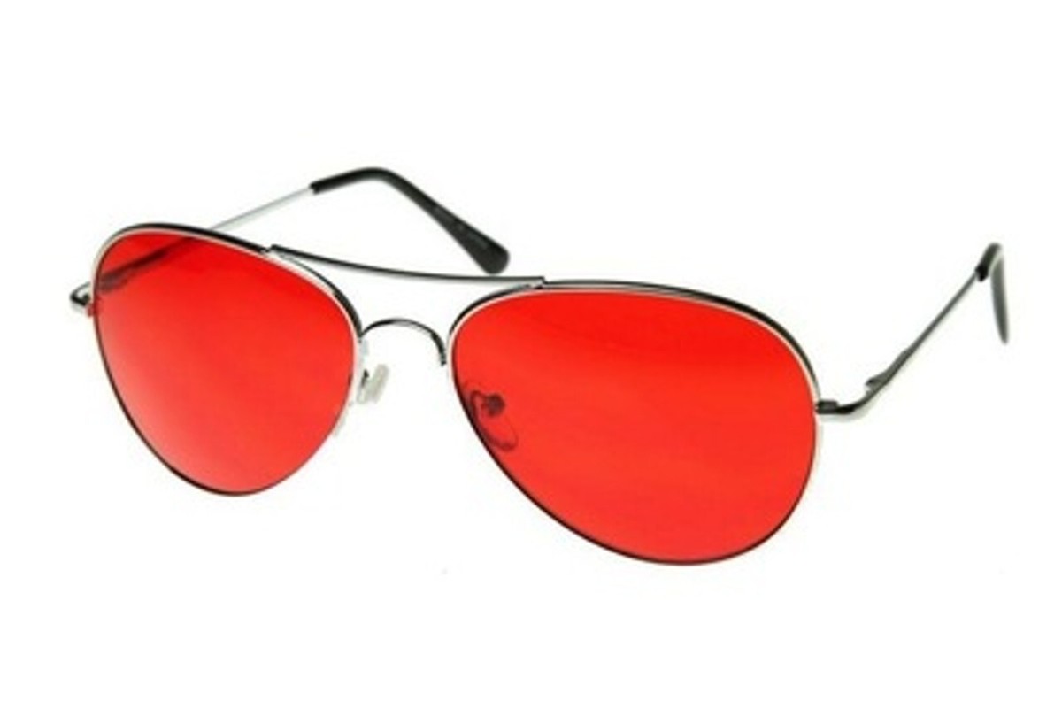Red Lens Silver Metal Framed Aviator Sunglasses Fashion UV400