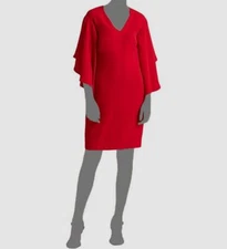 $176 Ralph Lauren Women's Red Ruffle-Sleeve Cocktail Shift Dress Size 12