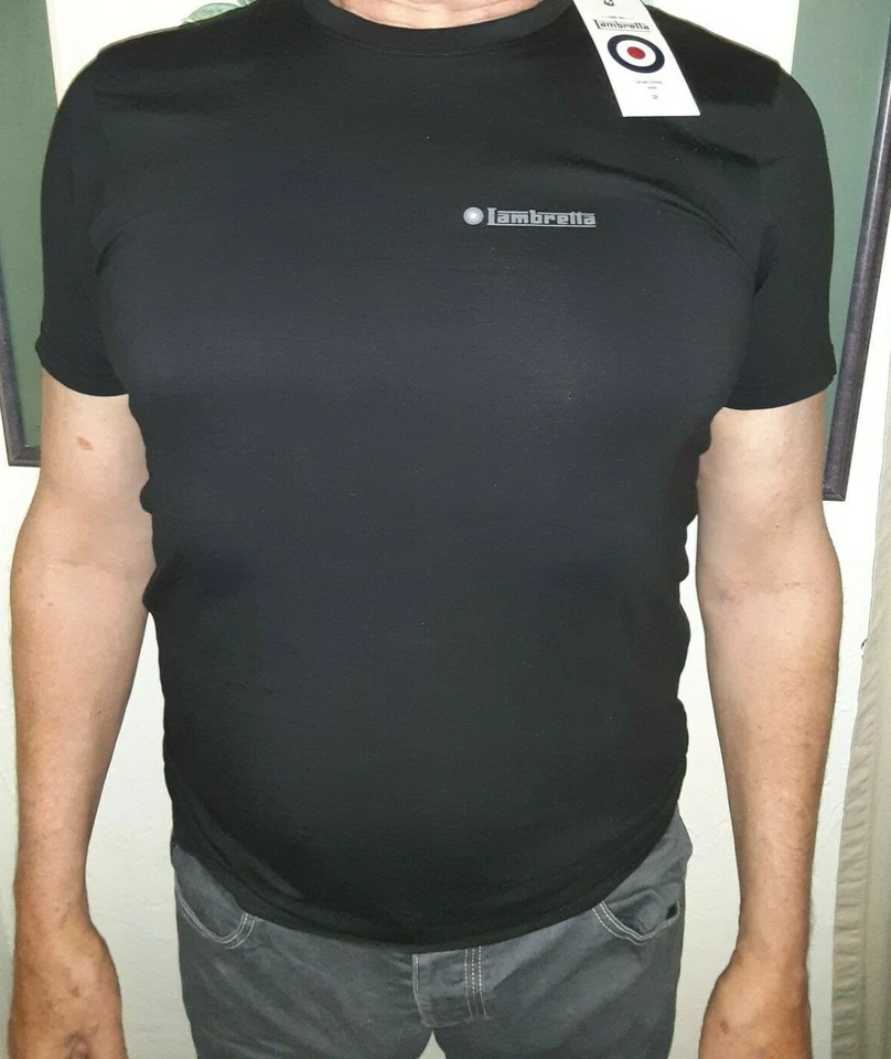 Camiseta LAMBRETTA Cuello Redondo Manga Corta Grande Negra NUEVA Foto 3 de 4