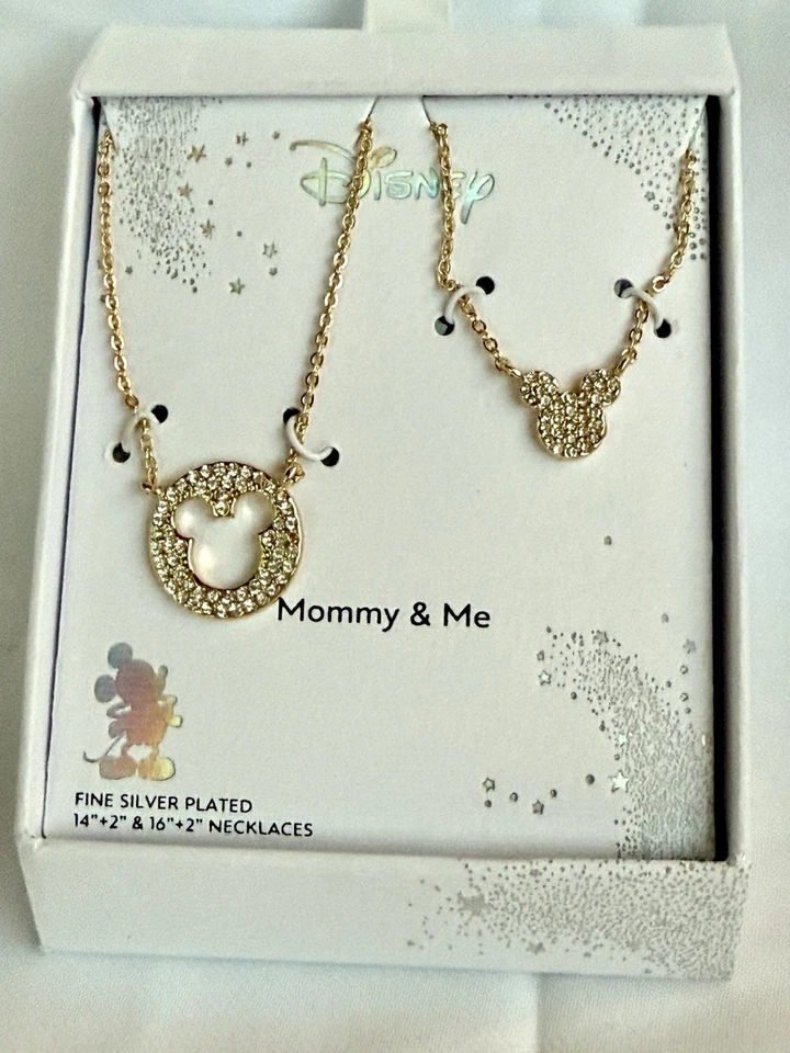 (DISNEY) Mommy & Me Pendant Necklace 2pc Set Fine Silver Plated 14" & 16" - Image 2 of 4