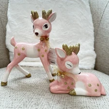 Set Of 2 Retro Pink Gold Ceramic Deer Fawn Christmas 2025 Target Wondershop