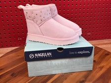 Magellan Youth Girls Fashion Ankle Boot Faux Fur Faux Suede Pink Stars Kids