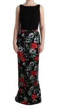 Dolce&Gabbana Women Black Dress Acetate Floral Print Maxi Bodycon Wrap Sz IT 40