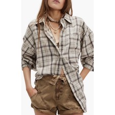 Free People Ashley Oversize PlaidCotton Button-Up Shirt SizeMedium NWT