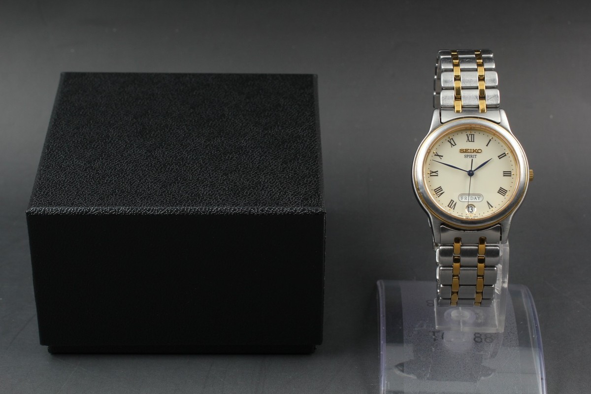 Vtg 1993 Seiko Spirit 7N93-6A00 Day/Date Two-Tone HAQ Quartz Mens