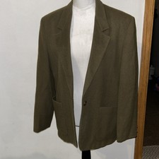 Lands End Women  s Olive 100 Wool Blazer/Jacket Sz 12 Petite Pockets Buttons