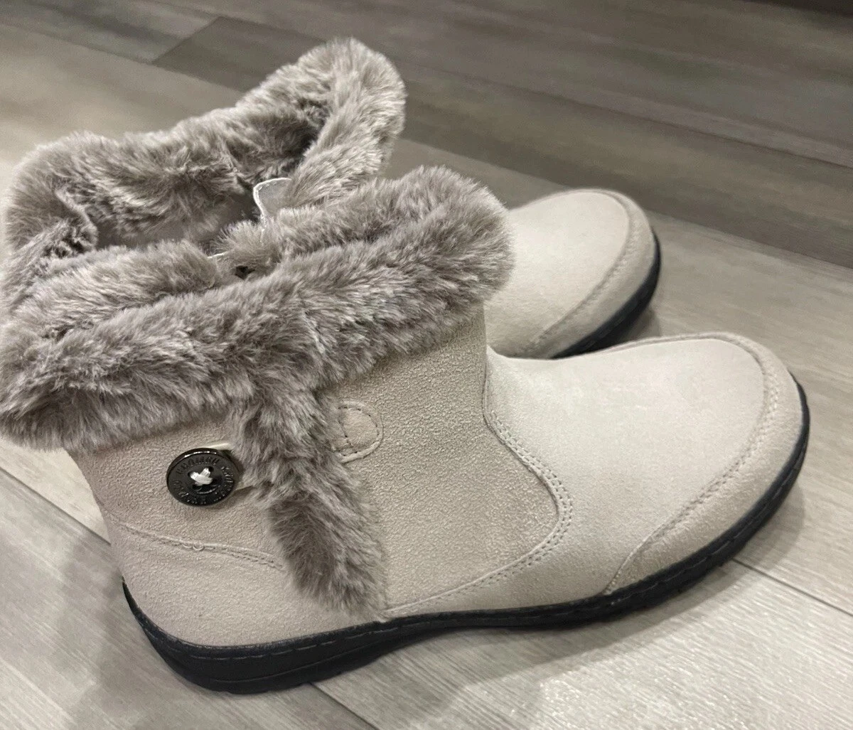 Khombu Womens Iris 1527296 Gray Leather Round Toe Ankle Snow Boots Size 7M