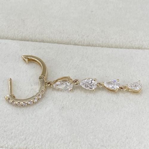 Diamond Hoop Earrings Pear & Round 2.44 Ct E-F VS1 Lab Created 14k Gold Drop - Picture 4 of 7