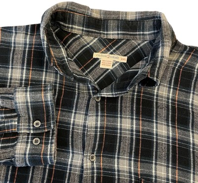 Carbon 2 Cobalt 100% Cotton Flannel Shirt Mens XXL Grey Plaid Orange Zig Zag Hem