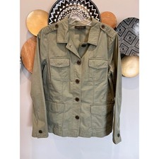 Talbots Womens Medium Sage Green Cotton Utility Field Jacket Button Front Pocket