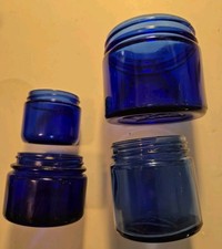 Lot Of 4 Vintage Cobalt Blue Glass Noxzema Jars Bottles 1.5" 2  2.5  And 3  