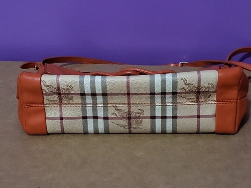 Burberry London Haymarket Check Leather Canvas Orange Crossbody Handbag Leah 💝 - Picture 12 of 14