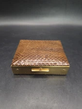 Vintage Brass Genuine Snake Skin Mirrored Powder Compact