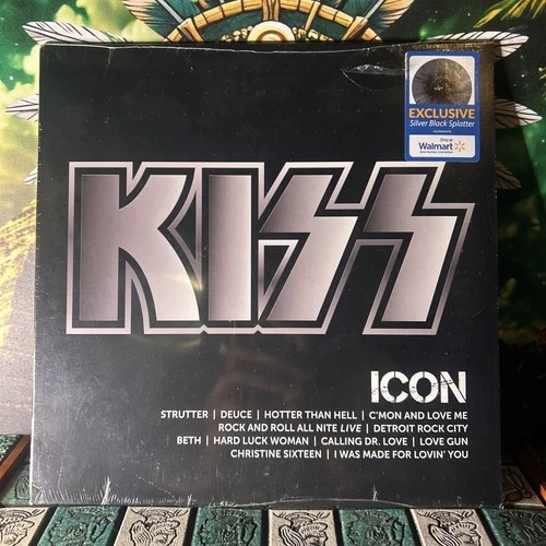 KISS ICON LP SILVER BLACK SPLATTER VINYL WALMART EXCLUSIVE