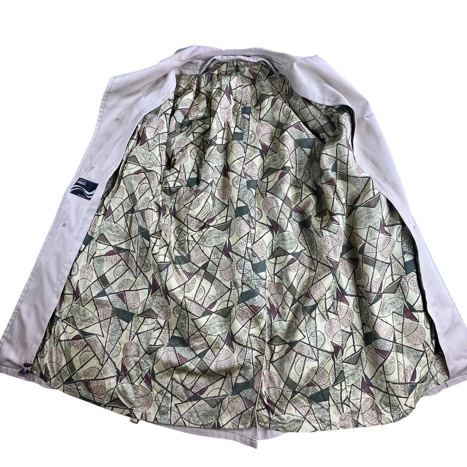 Abrigo Montgomery Ward vintage para hombre grande sobre trinchera forro geométrico con cinturón años 70 Foto 3 de 4