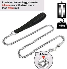 4ft Metal Chain Dog Lead Pet Puppy Leash Long Anti-Chew Control Pet Leads 4mm @
