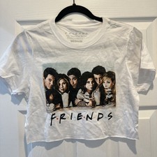Friends TV Show Cropped Baby Tee Medium White Graphic Sitcom Womens Retro Grunge