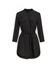 Raquel Allegra Shirt dress Black Striped Front Belt Cupro Sz 3 Pockets Casual