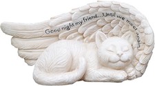11147 Small Sleeping Cat in Angel's Wing Garden Statue with Inscription 8 x 4